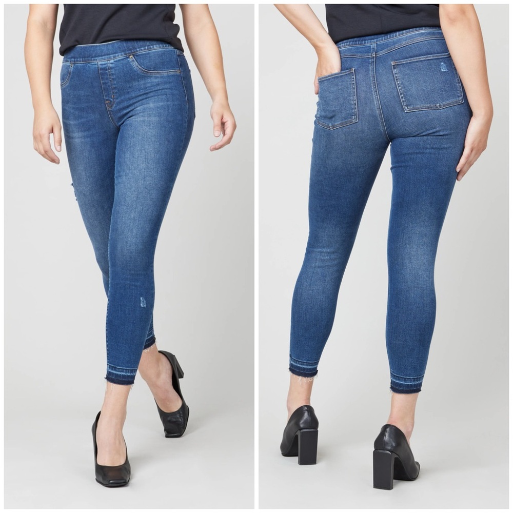 Spanx Distressed Ankle Skinny Jeans Pull On Slimming Cropped Stretch Small
